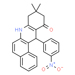 ChemSpider 2D Image | 9,9-Dimethyl-12-(3-nitrophenyl)-8,9,10,12-tetrahydrobenzo[a]acridin-11(7H)-one | C25H22N2O3