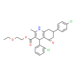 ChemSpider 2D Image | 2-Ethoxyethyl 4-(2-chlorophenyl)-7-(4-chlorophenyl)-2-methyl-5-oxo-1,4,5,6,7,8-hexahydro-3-quinolinecarboxylate | C27H27Cl2NO4