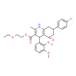 ChemSpider 2D Image | 2-Ethoxyethyl 7-(4-chlorophenyl)-4-(2,3-dimethoxyphenyl)-2-methyl-5-oxo-1,4,5,6,7,8-hexahydro-3-quinolinecarboxylate | C29H32ClNO6