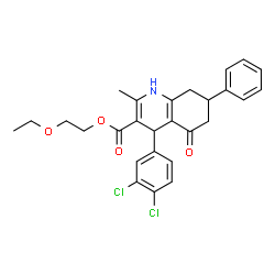 ChemSpider 2D Image | 2-Ethoxyethyl 4-(3,4-dichlorophenyl)-2-methyl-5-oxo-7-phenyl-1,4,5,6,7,8-hexahydro-3-quinolinecarboxylate | C27H27Cl2NO4