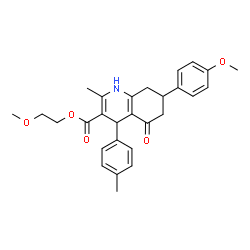 ChemSpider 2D Image | 2-Methoxyethyl 7-(4-methoxyphenyl)-2-methyl-4-(4-methylphenyl)-5-oxo-1,4,5,6,7,8-hexahydro-3-quinolinecarboxylate | C28H31NO5