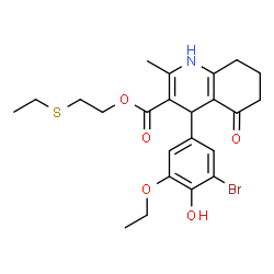 ChemSpider 2D Image | 2-(Ethylsulfanyl)ethyl 4-(3-bromo-5-ethoxy-4-hydroxyphenyl)-2-methyl-5-oxo-1,4,5,6,7,8-hexahydro-3-quinolinecarboxylate | C23H28BrNO5S