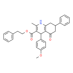 ChemSpider 2D Image | 2-Phenylethyl 4-(4-methoxyphenyl)-2-methyl-5-oxo-7-phenyl-1,4,5,6,7,8-hexahydro-3-quinolinecarboxylate | C32H31NO4