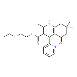ChemSpider 2D Image | 2-(Ethylsulfanyl)ethyl 2,7,7-trimethyl-5-oxo-4-(2-pyridinyl)-1,4,5,6,7,8-hexahydro-3-quinolinecarboxylate | C22H28N2O3S