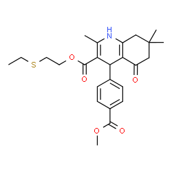 ChemSpider 2D Image | 2-(Ethylsulfanyl)ethyl 4-[4-(methoxycarbonyl)phenyl]-2,7,7-trimethyl-5-oxo-1,4,5,6,7,8-hexahydro-3-quinolinecarboxylate | C25H31NO5S