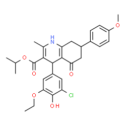 ChemSpider 2D Image | Isopropyl 4-(3-chloro-5-ethoxy-4-hydroxyphenyl)-7-(4-methoxyphenyl)-2-methyl-5-oxo-1,4,5,6,7,8-hexahydro-3-quinolinecarboxylate | C29H32ClNO6
