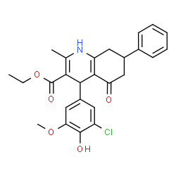 ChemSpider 2D Image | Ethyl 4-(3-chloro-4-hydroxy-5-methoxyphenyl)-2-methyl-5-oxo-7-phenyl-1,4,5,6,7,8-hexahydro-3-quinolinecarboxylate | C26H26ClNO5