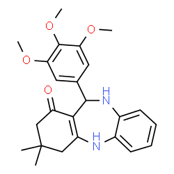 ChemSpider 2D Image | 3,3-Dimethyl-11-(3,4,5-trimethoxyphenyl)-2,3,4,5,10,11-hexahydro-1H-dibenzo[b,e][1,4]diazepin-1-one | C24H28N2O4