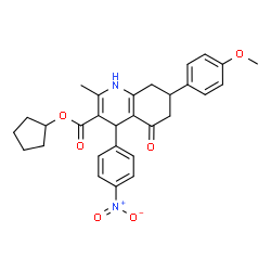 ChemSpider 2D Image | Cyclopentyl 7-(4-methoxyphenyl)-2-methyl-4-(4-nitrophenyl)-5-oxo-1,4,5,6,7,8-hexahydro-3-quinolinecarboxylate | C29H30N2O6