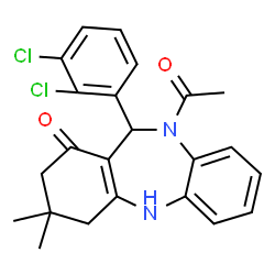 ChemSpider 2D Image | 10-Acetyl-11-(2,3-dichlorophenyl)-3,3-dimethyl-2,3,4,5,10,11-hexahydro-1H-dibenzo[b,e][1,4]diazepin-1-one | C23H22Cl2N2O2