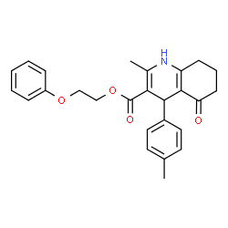ChemSpider 2D Image | 2-Phenoxyethyl 2-methyl-4-(4-methylphenyl)-5-oxo-1,4,5,6,7,8-hexahydro-3-quinolinecarboxylate | C26H27NO4