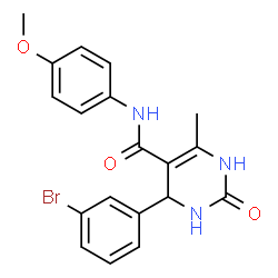 ChemSpider 2D Image | 4-(3-Bromophenyl)-N-(4-methoxyphenyl)-6-methyl-2-oxo-1,2,3,4-tetrahydro-5-pyrimidinecarboxamide | C19H18BrN3O3