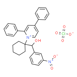 ChemSpider 2D Image | 1-{1-[Hydroxy(3-nitrophenyl)methyl]cyclohexyl}-2,4-diphenylpyridinium perchlorate | C30H29ClN2O7