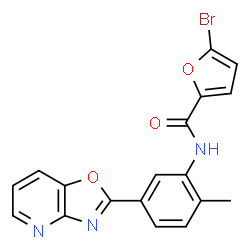 ChemSpider 2D Image | 5-Bromo-N-[2-methyl-5-([1,3]oxazolo[4,5-b]pyridin-2-yl)phenyl]-2-furamide | C18H12BrN3O3