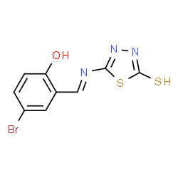 ChemSpider 2D Image | 4-Bromo-2-{(E)-[(5-sulfanyl-1,3,4-thiadiazol-2-yl)imino]methyl}phenol | C9H6BrN3OS2