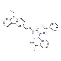ChemSpider 2D Image | N-[2-{2-[(9-Ethyl-9H-carbazol-3-yl)methylene]hydrazino}-2-oxo-1-(4-oxo-3,4-dihydro-1-phthalazinyl)ethyl]benzamide | C32H26N6O3