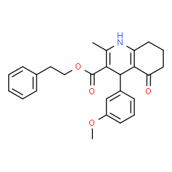 ChemSpider 2D Image | 2-Phenylethyl 4-(3-methoxyphenyl)-2-methyl-5-oxo-1,4,5,6,7,8-hexahydro-3-quinolinecarboxylate | C26H27NO4
