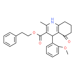 ChemSpider 2D Image | 2-Phenylethyl 4-(2-methoxyphenyl)-2-methyl-5-oxo-1,4,5,6,7,8-hexahydro-3-quinolinecarboxylate | C26H27NO4