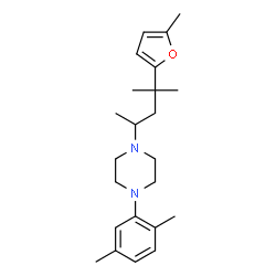 ChemSpider 2D Image | 1-(2,5-Dimethylphenyl)-4-[4-methyl-4-(5-methyl-2-furyl)-2-pentanyl]piperazine | C23H34N2O
