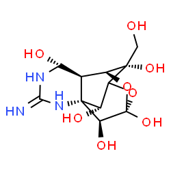 ChemSpider 2D Image | (1R,5R,6R,7R,9S,12R,13S,14S)-3-Amino-14-(hydroxymethyl)-8,10-dioxa-2,4-diazatetracyclo[7.3.1.1~7,11~.0~1,6~]tetradec-2-ene-5,9,12,13,14-pentol | C11H17N3O8