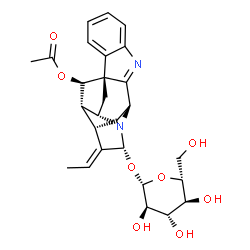 ChemSpider 2D Image | (7beta,16S,17R,19E,21beta)-21-(beta-D-Glucopyranosyloxy)-1,2-didehydro-2,7-dihydro-7,17-cyclosarpagan-17-yl acetate | C27H32N2O8