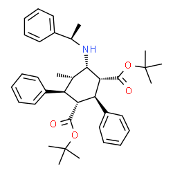 ChemSpider 2D Image | Bis(2-methyl-2-propanyl) (1R,2S,3R,4S,5S,6S)-5-methyl-2,4-diphenyl-6-{[(1R)-1-phenylethyl]amino}-1,3-cyclohexanedicarboxylate | C37H47NO4