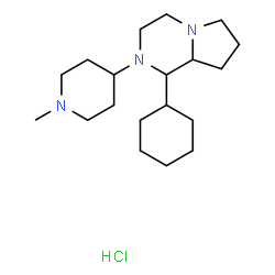 ChemSpider 2D Image | 1-Cyclohexyl-2-(1-methyl-4-piperidinyl)octahydropyrrolo[1,2-a]pyrazine hydrochloride (1:1) | C19H36ClN3