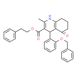 ChemSpider 2D Image | 2-Phenylethyl 4-[2-(benzyloxy)phenyl]-2-methyl-5-oxo-1,4,5,6,7,8-hexahydro-3-quinolinecarboxylate | C32H31NO4