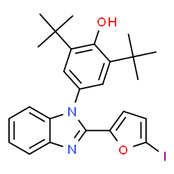 ChemSpider 2D Image | 4-[2-(5-Iodo-2-furyl)-1H-benzimidazol-1-yl]-2,6-bis(2-methyl-2-propanyl)phenol | C25H27IN2O2