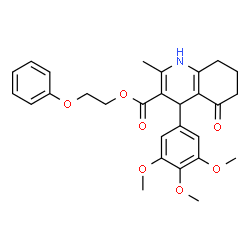 ChemSpider 2D Image | 2-Phenoxyethyl 2-methyl-5-oxo-4-(3,4,5-trimethoxyphenyl)-1,4,5,6,7,8-hexahydro-3-quinolinecarboxylate | C28H31NO7