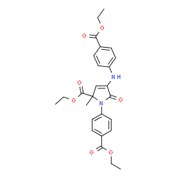 ChemSpider 2D Image | Ethyl 1-[4-(ethoxycarbonyl)phenyl]-4-{[4-(ethoxycarbonyl)phenyl]amino}-2-methyl-5-oxo-2,5-dihydro-1H-pyrrole-2-carboxylate | C26H28N2O7