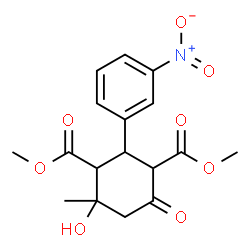 ChemSpider 2D Image | Dimethyl 4-hydroxy-4-methyl-2-(3-nitrophenyl)-6-oxo-1,3-cyclohexanedicarboxylate | C17H19NO8