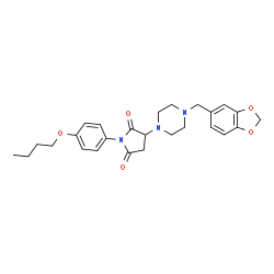 ChemSpider 2D Image | 3-[4-(1,3-Benzodioxol-5-ylmethyl)-1-piperazinyl]-1-(4-butoxyphenyl)-2,5-pyrrolidinedione | C26H31N3O5