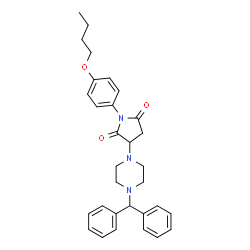 ChemSpider 2D Image | 1-(4-Butoxyphenyl)-3-[4-(diphenylmethyl)-1-piperazinyl]-2,5-pyrrolidinedione | C31H35N3O3