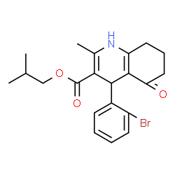 ChemSpider 2D Image | Isobutyl 4-(2-bromophenyl)-2-methyl-5-oxo-1,4,5,6,7,8-hexahydro-3-quinolinecarboxylate | C21H24BrNO3