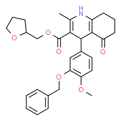 ChemSpider 2D Image | Tetrahydro-2-furanylmethyl 4-[3-(benzyloxy)-4-methoxyphenyl]-2-methyl-5-oxo-1,4,5,6,7,8-hexahydro-3-quinolinecarboxylate | C30H33NO6