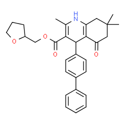 ChemSpider 2D Image | Tetrahydro-2-furanylmethyl 4-(4-biphenylyl)-2,7,7-trimethyl-5-oxo-1,4,5,6,7,8-hexahydro-3-quinolinecarboxylate | C30H33NO4