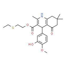 ChemSpider 2D Image | 2-(Ethylsulfanyl)ethyl 4-(3-hydroxy-4-methoxyphenyl)-2,7,7-trimethyl-5-oxo-1,4,5,6,7,8-hexahydro-3-quinolinecarboxylate | C24H31NO5S