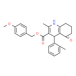 ChemSpider 2D Image | 4-Methoxybenzyl 2-methyl-4-(2-methylphenyl)-5-oxo-1,4,5,6,7,8-hexahydro-3-quinolinecarboxylate | C26H27NO4