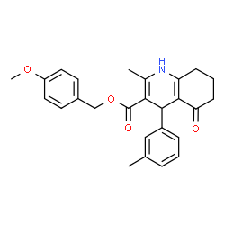 ChemSpider 2D Image | 4-Methoxybenzyl 2-methyl-4-(3-methylphenyl)-5-oxo-1,4,5,6,7,8-hexahydro-3-quinolinecarboxylate | C26H27NO4