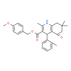 ChemSpider 2D Image | 4-Methoxybenzyl 2,7,7-trimethyl-4-(2-methylphenyl)-5-oxo-1,4,5,6,7,8-hexahydro-3-quinolinecarboxylate | C28H31NO4
