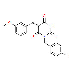 ChemSpider 2D Image | 1-(4-Fluorobenzyl)-5-(3-methoxybenzylidene)-2,4,6(1H,3H,5H)-pyrimidinetrione | C19H15FN2O4