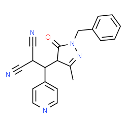 ChemSpider 2D Image | [(1-Benzyl-3-methyl-5-oxo-4,5-dihydro-1H-pyrazol-4-yl)(4-pyridinyl)methyl]malononitrile | C20H17N5O