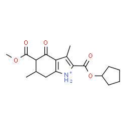 ChemSpider 2D Image | 2-[(Cyclopentyloxy)carbonyl]-5-(methoxycarbonyl)-3,6-dimethyl-4-oxo-4,5,6,7-tetrahydro-1H-indolium | C18H24NO5
