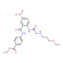 ChemSpider 2D Image | Ethyl 4-[(2-{[N-(3-ethoxypropyl)glycyl]amino}-5-nitrobenzoyl)amino]benzoate | C23H28N4O7