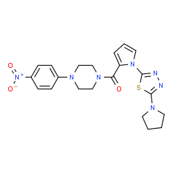 ChemSpider 2D Image | [4-(4-Nitrophenyl)-1-piperazinyl]{1-[5-(1-pyrrolidinyl)-1,3,4-thiadiazol-2-yl]-1H-pyrrol-2-yl}methanone | C21H23N7O3S