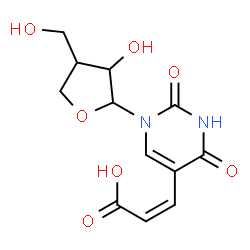 ChemSpider 2D Image | (2Z)-3-{1-[3-Hydroxy-4-(hydroxymethyl)tetrahydro-2-furanyl]-2,4-dioxo-1,2,3,4-tetrahydro-5-pyrimidinyl}acrylic acid | C12H14N2O7