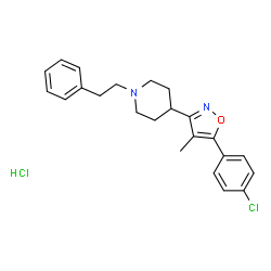 ChemSpider 2D Image | 5-(4-Chlorophenyl)-4-methyl-3-(1-(2-phenylethyl)piperidin-4-yl)isoxazole hydrochloride | C23H26Cl2N2O