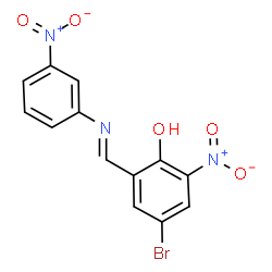 ChemSpider 2D Image | 4-Bromo-2-nitro-6-{(E)-[(3-nitrophenyl)imino]methyl}phenol | C13H8BrN3O5