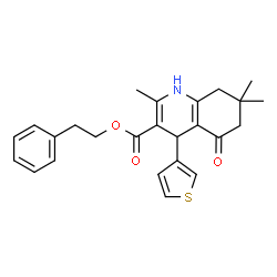 ChemSpider 2D Image | 2-Phenylethyl 2,7,7-trimethyl-5-oxo-4-(3-thienyl)-1,4,5,6,7,8-hexahydro-3-quinolinecarboxylate | C25H27NO3S